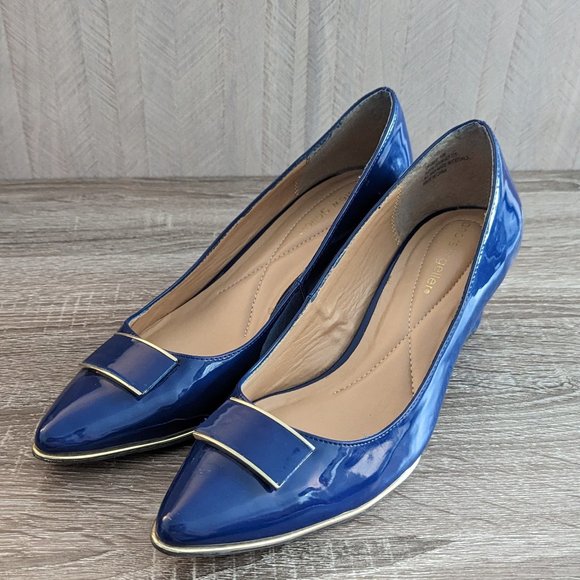 Andrew Geller Shoes - Andrew Geller Optimal Pumps in Royal Blue Patent leather & Gold-Size 10M